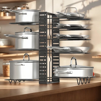 Organizador de ollas y sartenes para gabinete organizador de ollas y sartenes ajustable de 8 niveles Foto 1 de 4