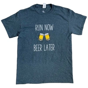Run Now Beer Later Marathan Tee Gray Size Medium - Picture 1 of 5