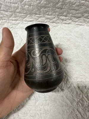 Antique/VTG Islamic Indo-Persian Iron With Silver Inlays Engraved Koftgari Vase - Image 1 of 4