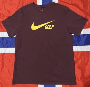 Nike Golf Herren L Heavyweight Cotton T-Shirt Maroon Red w Yellow Swoosh Logo Tee - Bild 1 von 6
