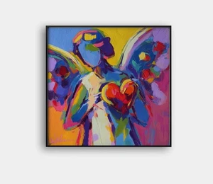 💖 Angel with Heart Giclée 🕊️ 24x24 Fine Art | COA | "Framed" by Peter Max V2 - Picture 1 of 8