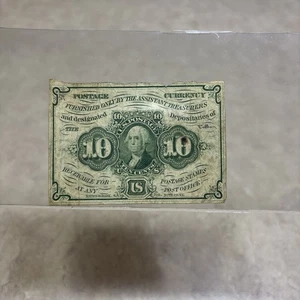 1862 10 Cents Postage Fractional Currency Note Green U.S. George Washington - Picture 1 of 2