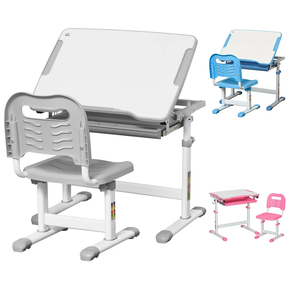 HOMCOM Banchetto Scuola Inclinabile 45° con Cassetto e Sedia Altezza Regolabile - Immagine 1 di 1