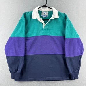 Vintage Lands End Rugby Shirt Mens Medium Heavy Cotton Long Sleeve Made in USA - Picture 1 of 14