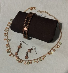 Lia Sophia MOP And Peach Stones, Peach Stone Earrings, Necklace Multi Colored - Picture 1 of 6
