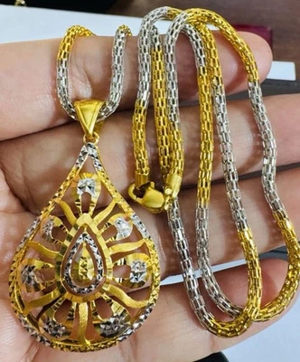 Solid 22K 916 Pure Real Gold Snake Teardrop Necklace 21.5”/22” long 3mm 16.8g - Image 1 of 4