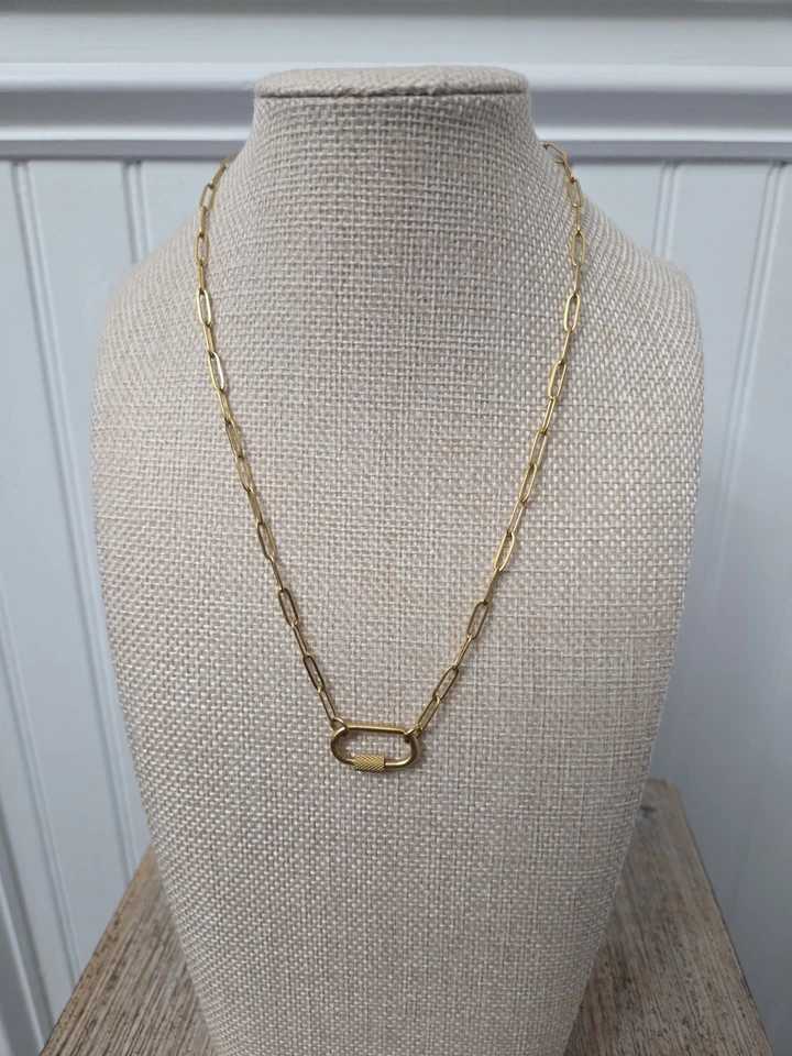 Collar de eslabones de cadena con clip mosquetón abierto en tono dorado Foto 1 de 4