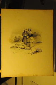 STAMPA ANTICA - LITOGRAFIA - "FIDANZATI A PASSEGGIO" - META '800 - Bild 1 von 1