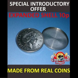 10P EXPANDED SHELL COIN / MADE FROM REAL COINS! CLOSE UP MAGIC TRICK!  - Picture 1 of 2