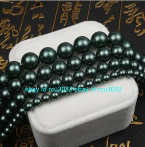 8mm 10mm 12mm 14mm South Sea Black Shell Pearl Round Gemstone Loose Beads 15" - Picture 1 of 16