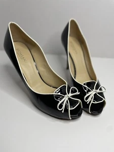 Lumiani Heels Women’s Size 9M Patent Leather black white Pumps Peep Toe Italy - Picture 1 of 9