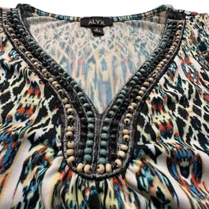 Alyx Colorful Southwestern Wooden Beaded Knit Sleeveless Blouse Medium Boho - Picture 1 of 12