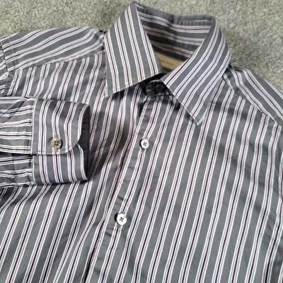 Ermenegildo Zegna Shirt Men Small Blue Gray Purle Stripped Cotton Made in Italy - Image 1 of 4