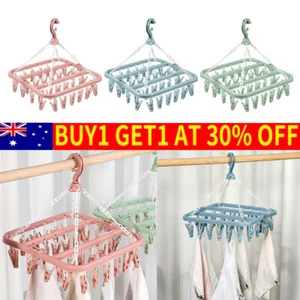 Folding Clothes Dryer Hanger 32-Clips Socks Underwear Rack Drying Dryer Clothes - Picture 1 of 103