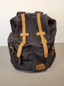 BLUBOON CANVAS VINTAGE-LOOK BACKPACK LEATHER CASUAL BOOKBAG BLACK/LEATHER TRIM - Picture 1 of 4