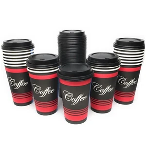 Tazas de café de papel de diseño desechable de 10 oz con tapa de cúpula negra té frío caliente 25 piezas - Imagen 1 de 5