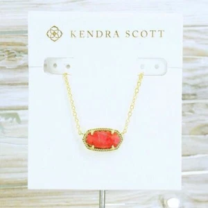 NWOT Kendra Scott Elisa Red Bronze Veined Magnesite Necklace Gold Plated - Picture 1 of 5