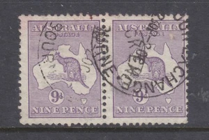 KANGAROO:  9d VIOLET  1ST WMK USED PAIR CANCELLED STOCK EXCHANGE MELBOURNE - Bild 1 von 1