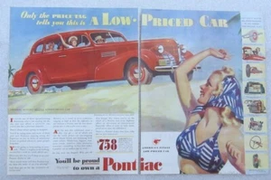 1939 Original Vintage Pontiac A Low Priced Cars 2-Page Centerfold Print Ad - Picture 1 of 3