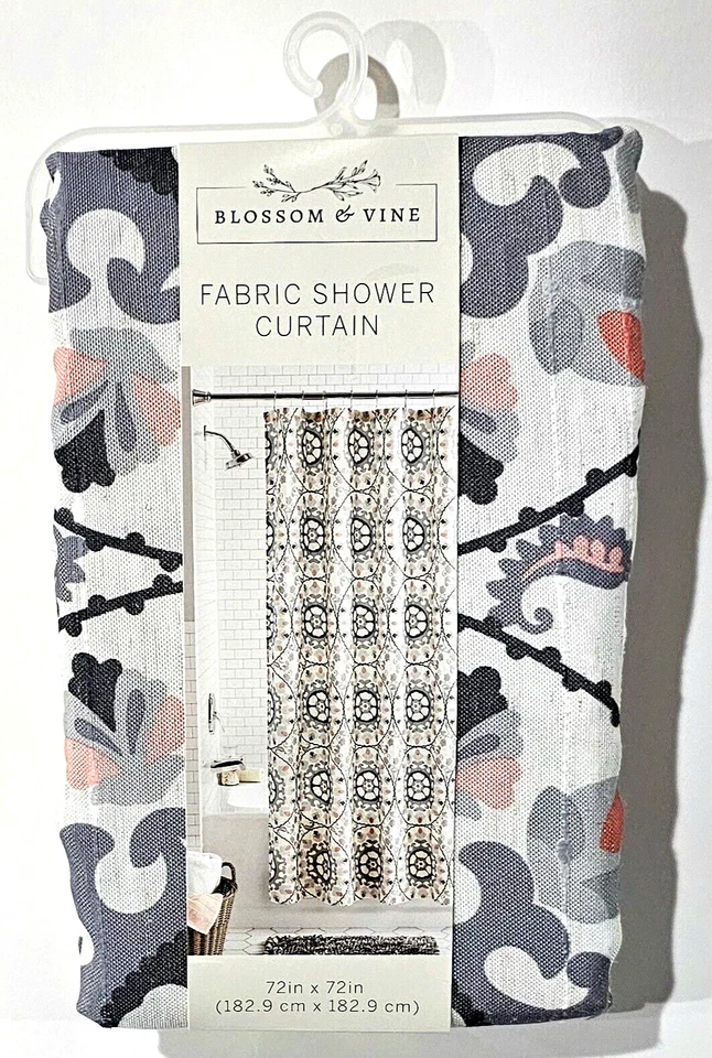 Cortina de ducha de tela Blossom & Vine 72x72 pulgadas gris medallón Foto 1 de 1