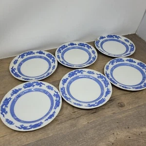 Set Of 6 Cauldon Blue & White Dragon Pottery 17cm Dia Plates Vintage & Rare - Picture 1 of 6