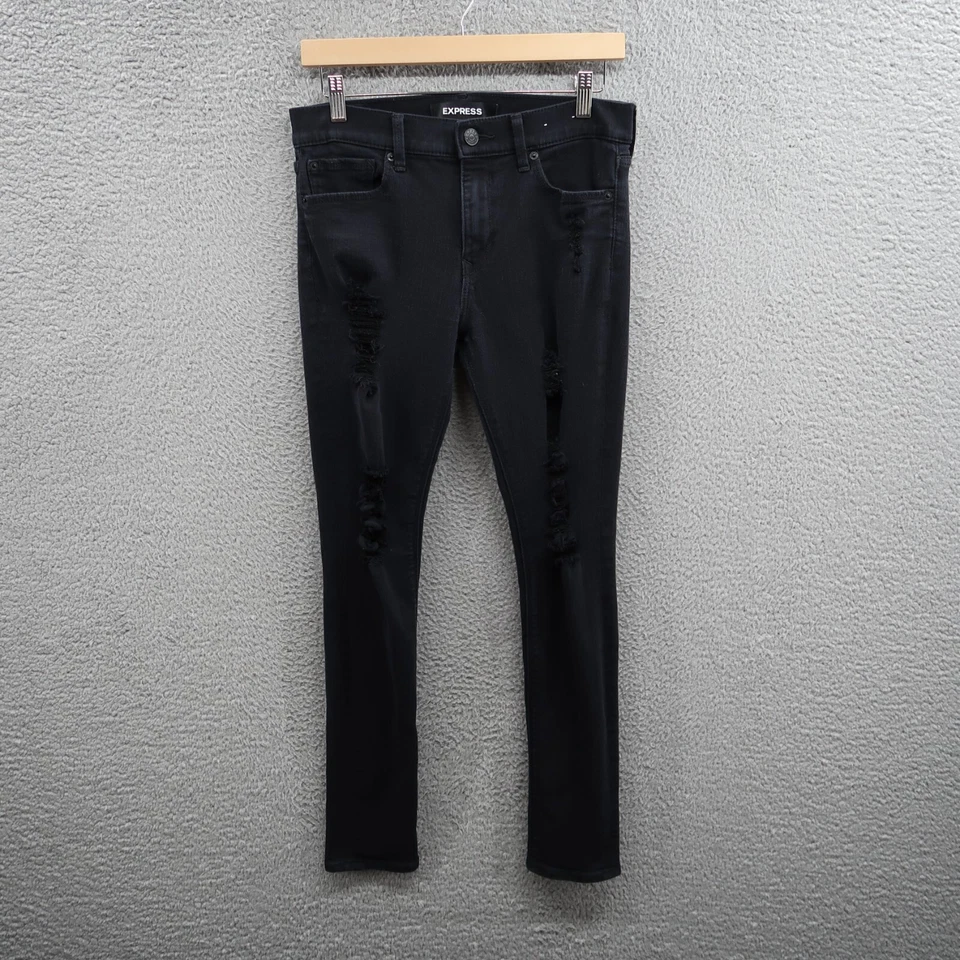 Leggings Express para mujer 8 negros tiro medio elásticos desgastados 29x30 Foto 1 de 4