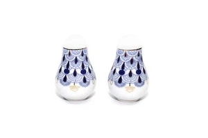 Lomonosov Ornament Porcelain Salt and Pepper Shakers 2-pc Set, Cobalt Blue Net - Picture 1 of 2