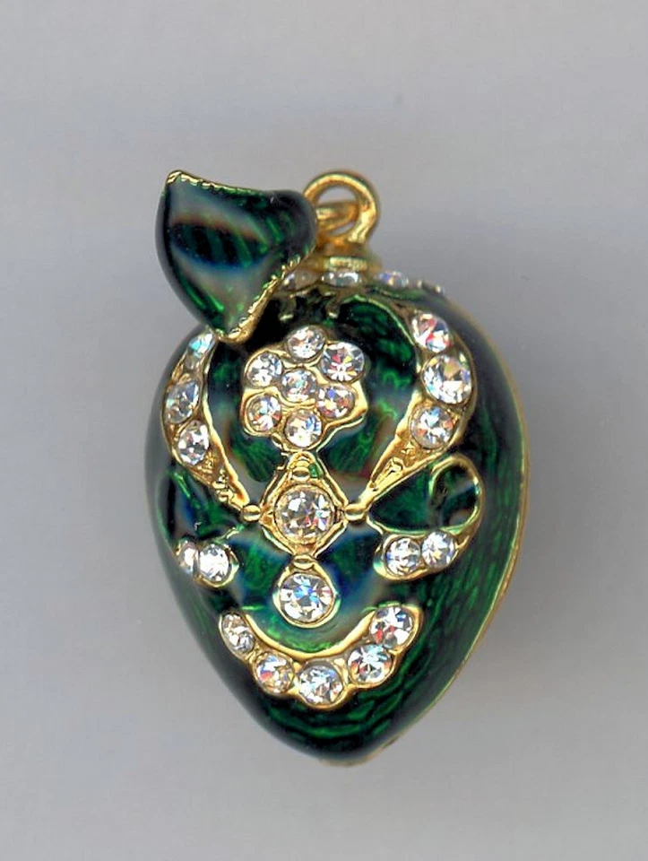 Pendentif En Argent Émaillé Vert Avec Masque En Cristal Fin, Avec Bordure En Or - Photo 1/1