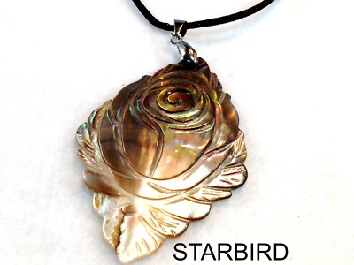 BLACK MOTHER OF PEARL CAMEO OR ROSE  SEASHELL  Pendant Necklace - Image 1 of 4