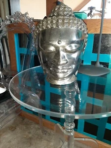 Tibetan Buddhism Temple Silver Tone Shakyamuni Amitabha Buddha Head Statue - Picture 1 of 12