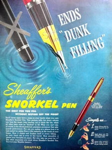 Sheaffer Pen Co Ad 1953, Fort Madison, IA, Schnorchelstift, endet "Dunk Filling" - Bild 1 von 1