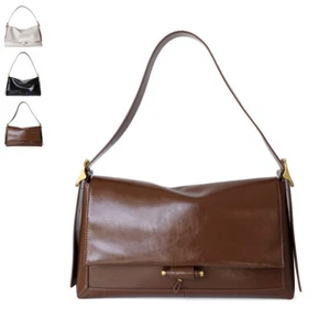 Shiny Real Leather Shoulder Bag Small Flap Purse Handbag Messenger Work Bag - Picture 1 of 18