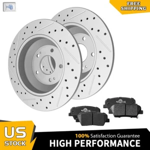 Rear Drilled Rotors + Disc Ceramic Brake Pads For Hyundai Santa Fe Kia Sorento - Foto 1 di 6