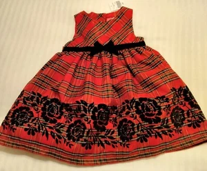 Urlaub Baby Mädchen rot kariertes Kleid von Goodlad akzentuiert in schwarzem Velours neu... - Bild 1 von 14