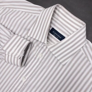 Canali Striped Dress Shirt Men's 16 (42) Long Sleeve French Cuff Business Italy - Picture 1 of 11