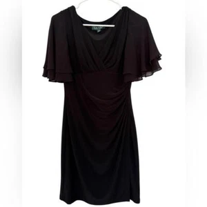 RALPH LAUREN Black Cocktail Dress Flutter Sleeves Women 4P 4 Petite - Picture 1 of 6