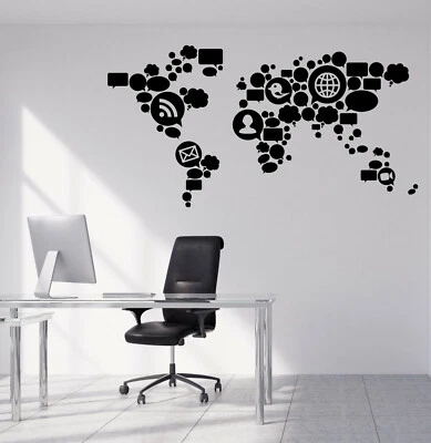 Wall Vinyl Decal Sticker Signs Social Media World Map Decor (n1258) - Image 1 of 3