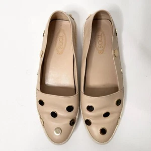 TOD'S Gommino Alpargata Zapatos para Conducir Mujer 38.5 Beige Dorado Mocasines Cuero - Imagen 1 de 12
