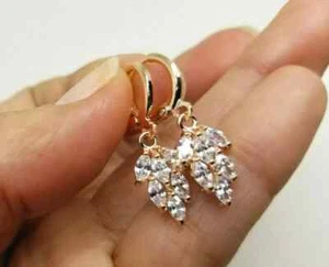 Czech Crystals Leaves Gold Dangle Classy Elegant Earrings PP - Picture 1 of 4