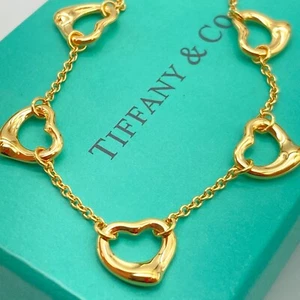 Tiffany & Co. Gold Plate 5 Open Heart Necklace 16" Elsa Peretti silver 5.8g - Picture 1 of 21