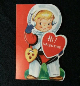 Vintage 1950s Paper Valentine Diecut, Space Suit Astronaut Cute Card Love  - Picture 1 of 4