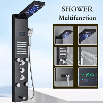 Pannello doccia nero acciaio inox colonna doccia sistema doccia massaggio doccia a pioggia set - Immagine 1 di 4