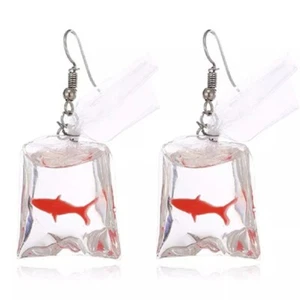 Girls Womens Goldfish In A Bag Drop Dangle Earrings Fish Fun Novelty orange - Picture 1 of 7