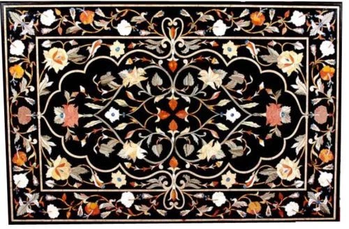 48" x 36" Black Marble Inlay Pietra Dura Art Handmade Dining Table Top - Image 1 of 1