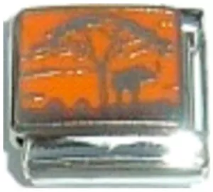 AFRICAN ELEPHANT U/ TREE Enamel Italian 9mm Charm AN004 Fits Traditional Classic - Bild 1 von 2