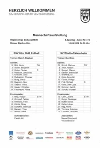 Alineación 16/17 RL SSV Ulm 1846 - Waldhof Mannheim - Imagen 1 de 1
