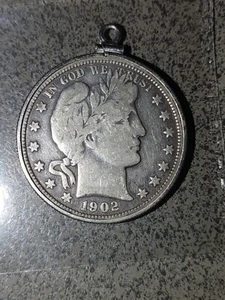 1902-O Barber Half Dollar 90% Silver Circulated With Silver Bezel - Picture 1 of 8