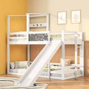 90x200CM Hochbett Kinderbett Etagenbett Stockbett Hochbett Massiv mit Rutsche - - Bild 1 von 10