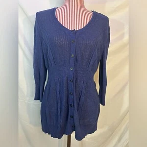 Y2K DKNY Blue Babydoll Knit Cardigan Sweater 3/4 Sleeves Lightweight Soft Sz XL - Picture 1 of 9