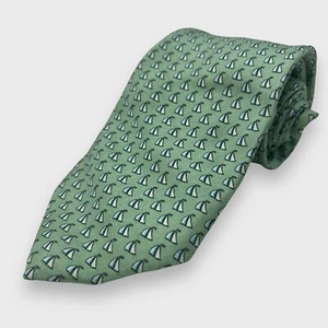 Vineyard Vines 100% Seda Verde Velero Hombre Cuello Corbata Longitud 60" Ancho 3 1/2" - Imagen 1 de 5
